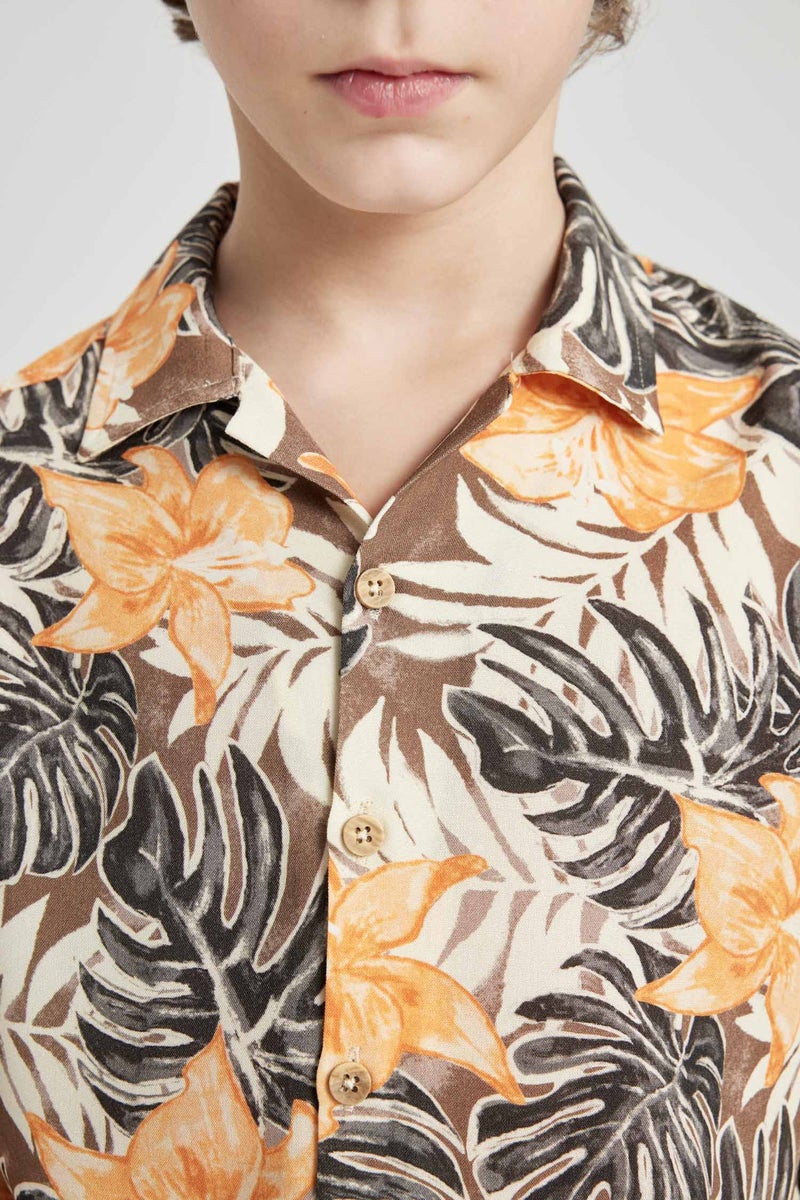 DeFacto Brown Boy Boy Oversize Patterned Viscose Shirt Casual - Image 5